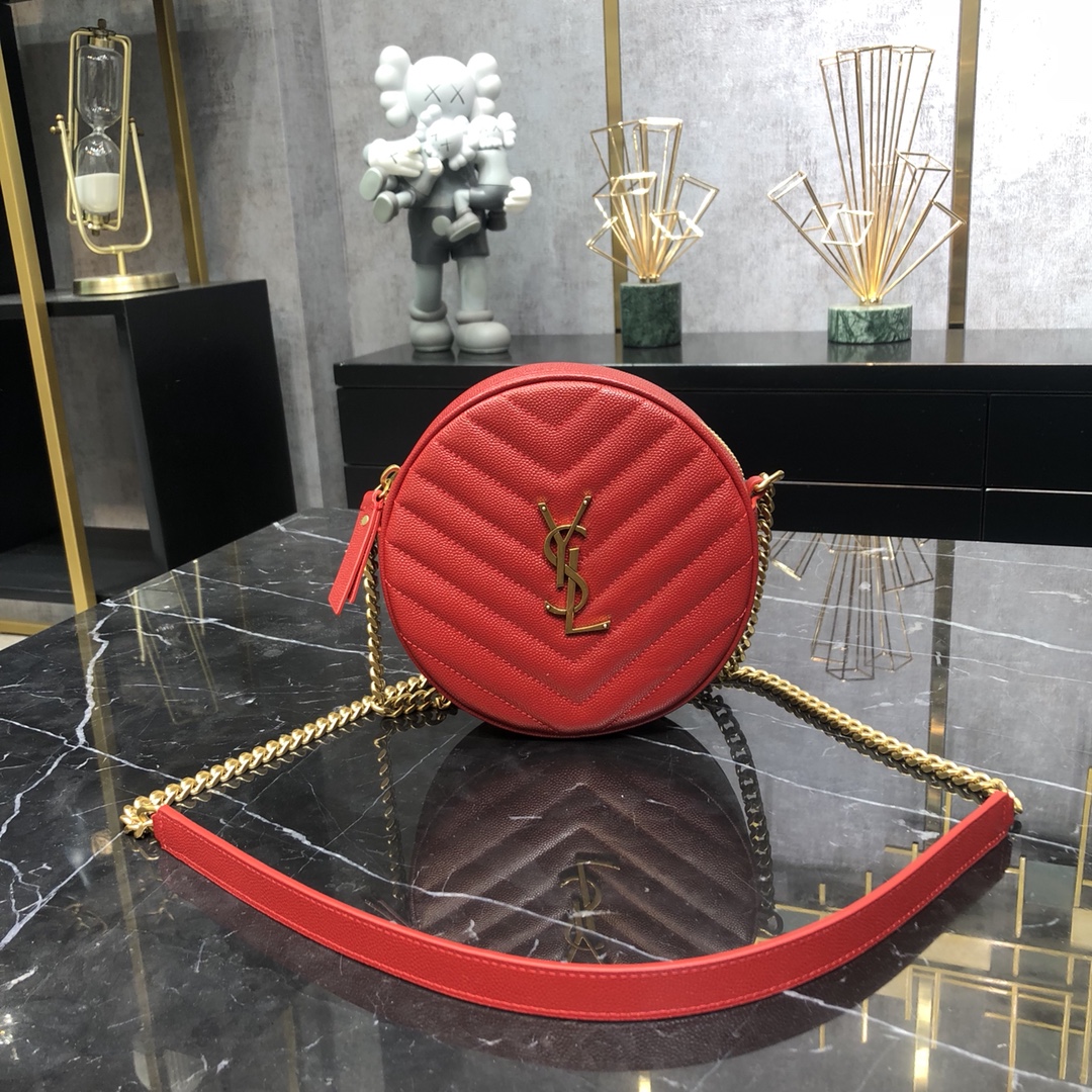 Saint Laurent Vinyle Quilted Calfskin Handbag Shoulder Bag Red 610436 Gold